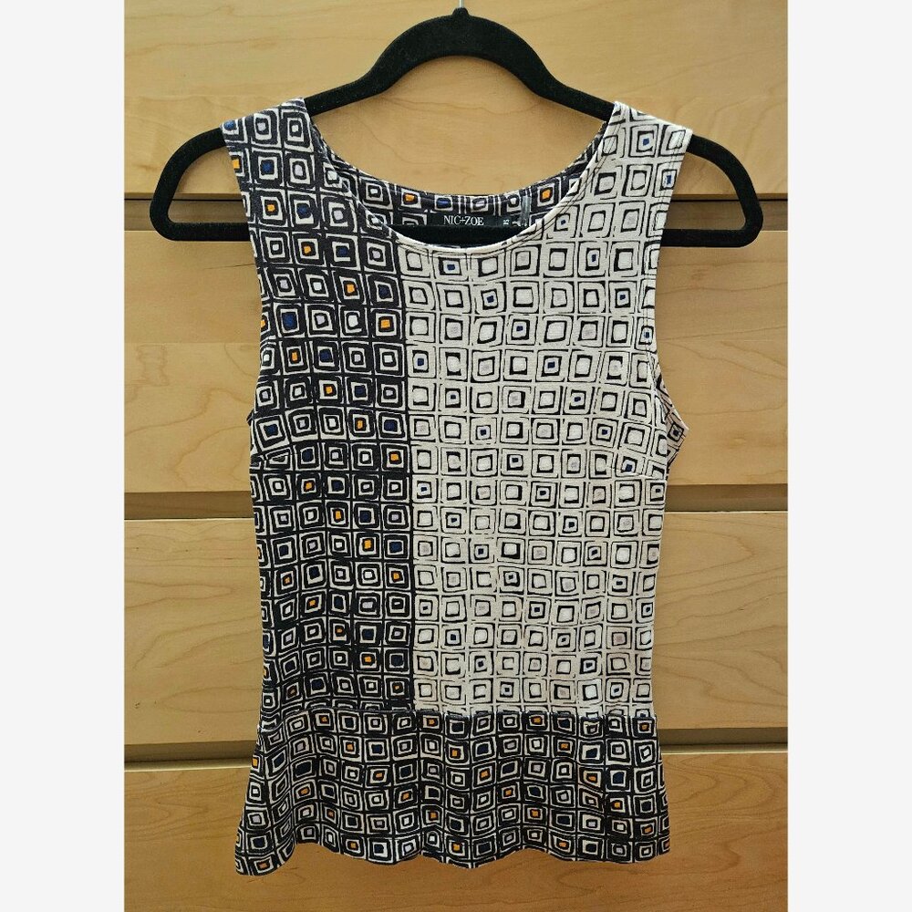 EUC Nic + Zoe Shifty Tiles Geometric Sleeve-less Top Viscose Blend